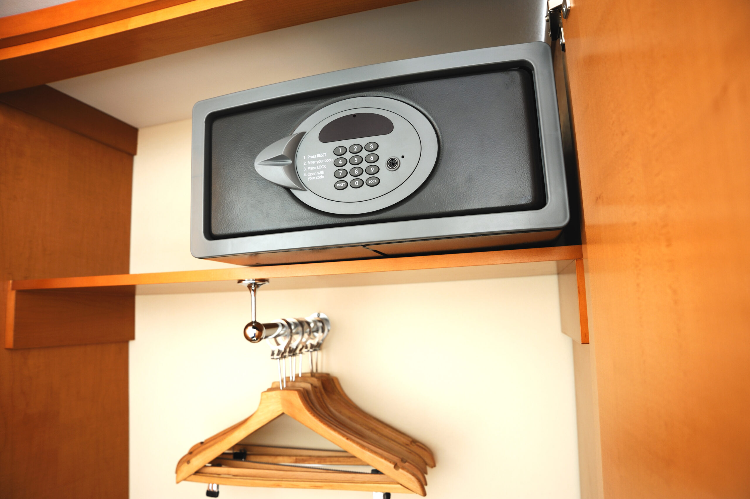 Electronic safe in hotel's wardrobe